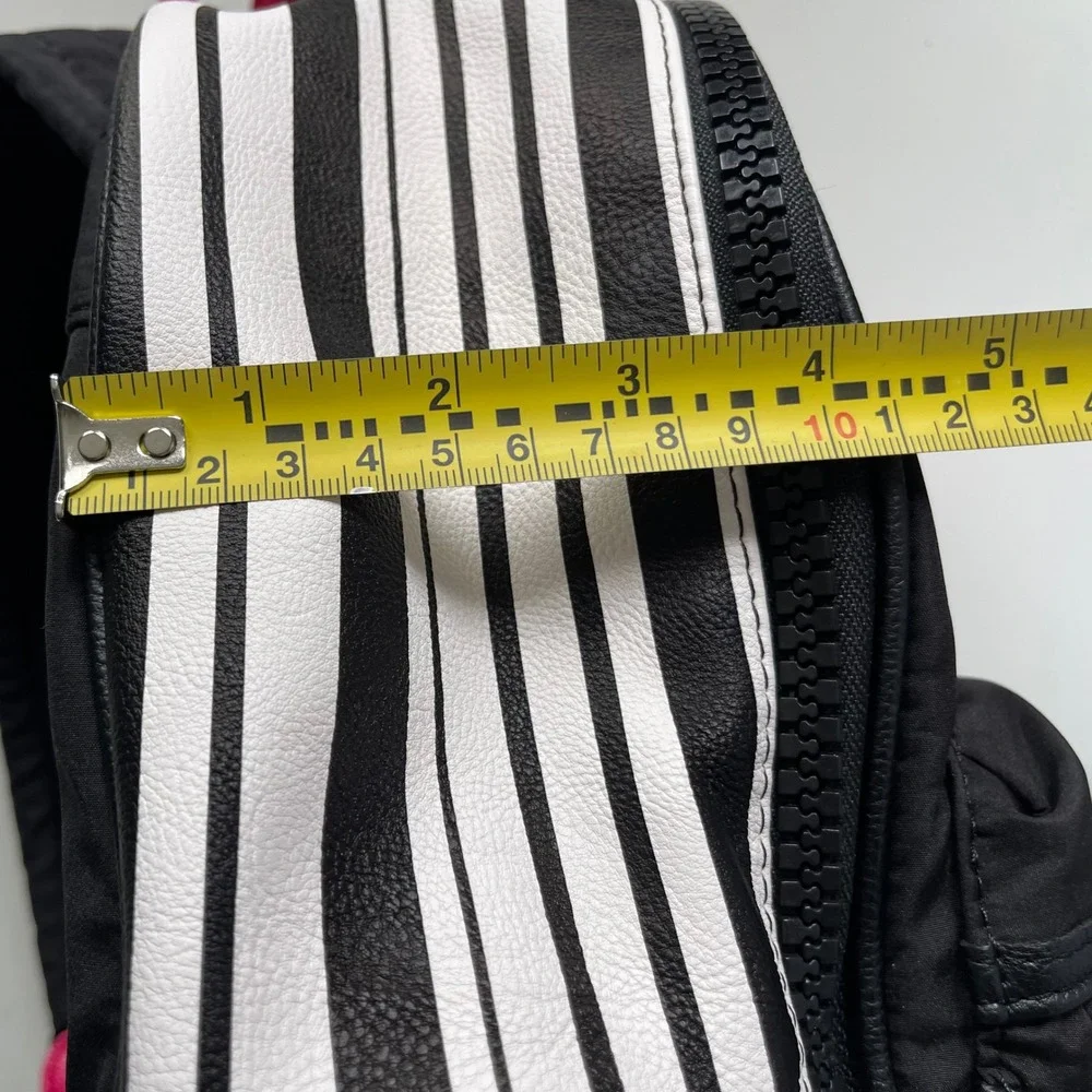 Betsey Johnson Mini Backpack Black White Striped Pink Heart inside Floral EUC